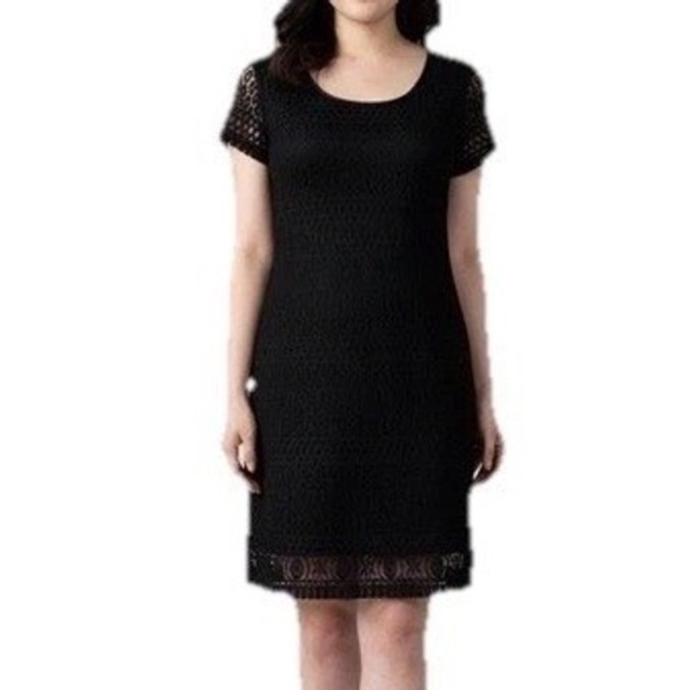 Ronni Nicole Little Black Dress Women 10 Short‎ Sleeve Knee Length Lace Stretch